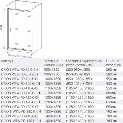 Душевой уголок Good door ORION WTW-PD+SP 90x80 стекло матовое/профиль хром