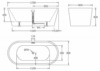 Ванна акриловая BelBagno BB71 170х80 черная/белая