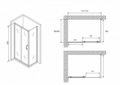Душевой уголок ABBER Schwarzer Diamant 110х60 AG30110B5-S60B5 стекло прозрачное/профиль черный