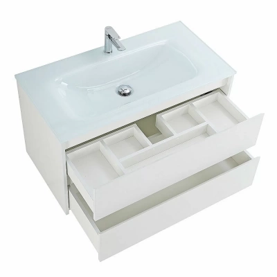 Тумба с раковиной BelBagno KRAFT 100 белая матовая/раковина стеклянная матовая