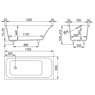 Ванна Salini Orlanda Kit S-Sense 170x80 102116G белая глянцевая