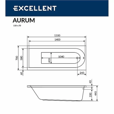 Ванна акриловая Excellent ACTIMA Aurum 150x70 HYDRO+ хром