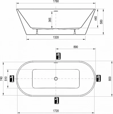 Ванна акриловая Ravak SOLO 178x80 черный слив