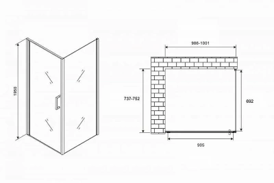 Душевой уголок ABBER Sonnenstrand AG04100B-S75B 100x75 стекло прозрачное/профиль черный