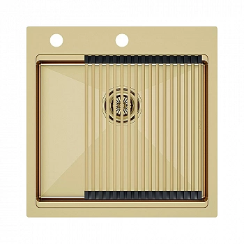 Кухонная мойка Paulmark KRONER-PRO + ролл-мат PRO PM705151-BG+R405-BG брашированное золото