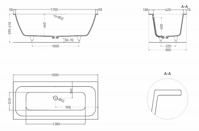 Ванна Salini Orlanda AXIS S-Stone 103222MRH 180x80 белая/снаружи RAL матовая
