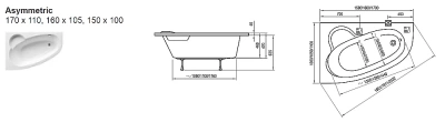 Ванна акриловая Ravak ASYMMETRIC 150X100 белая