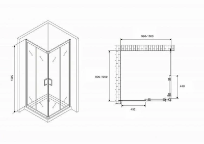 Душевой уголок ABBER Schwarzer Diamant AG02100B5 100x100 стекло прозрачное/профиль черный