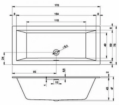 Акриловая ванна Riho Rething Cubic Fall 170x75 B105013005 белая