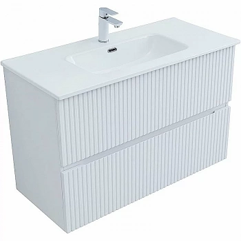 Тумба Aquanet Джейн 100 313288 с раковиной Flat 100 254365 белая матовая