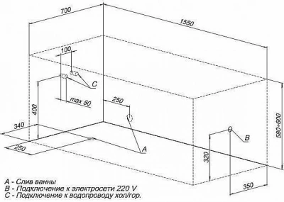 Ванна Aquanet Bright с г/м Sport 155x70 с к/с