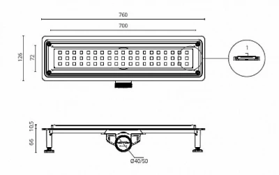 Душевой лоток Ctesi FLOW SQUARE 70 BK4024640 хром