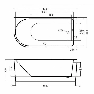 Ванна акриловая Esbano AFINA ESVAAFINL/ESVAAFINR 170x80 белая