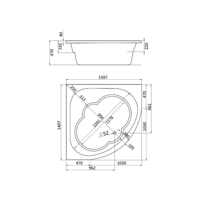 Ванна акриловая Santek Канны 150x150 1.WH11.1.983 белая