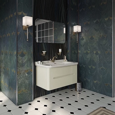 Тумба с раковиной Kerasan Waldorf 925530 Vaniglia matt 100 ваниль с 3 отверстиями/заглушка золото