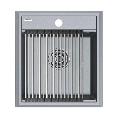 Кухонная мойка Paulmark STEPIA 45 + ролл-мат STEP PM114651-GRM+R375-BS серый металлик