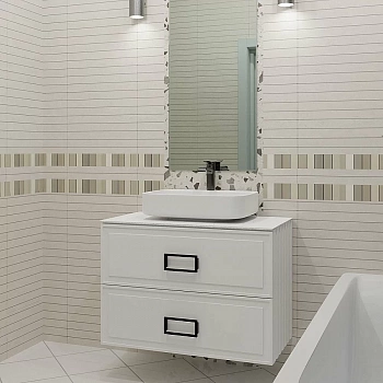 Тумба с раковиной LA FENICE Cubo Bianco TWIN 100 белая, столешница белая/ручки черные