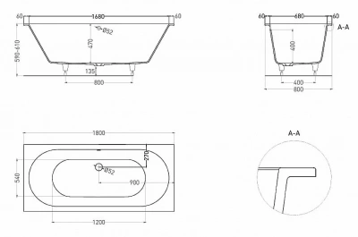 Ванна Salini Ornella AXIS S-Stone 103421MRF 180x80 белая/полностью RAL матовая