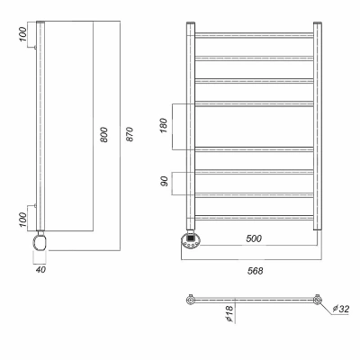Полотенцесушитель электрический Domoterm Медея П8 500x800 E хром