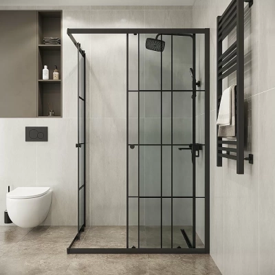 Душевой уголок Niagara Eco NG-1018-14QKL 100х80 профиль черный/стекло клетка