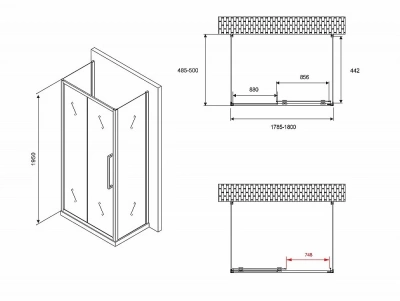 Душевой уголок Abber Schwarzer Diamant AG30180BH-S50B-S50B 180х50 стекло прозрачное/профиль черный